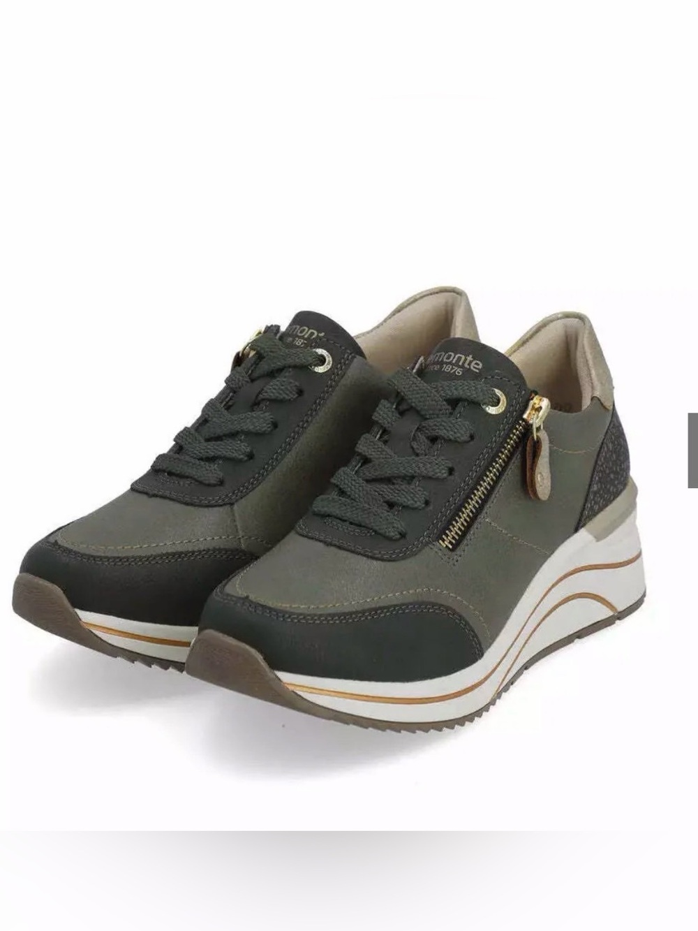 🩷 REMONTE WEDGE SNEAKER WITH ZIP OLIVE/GOLD 🩷